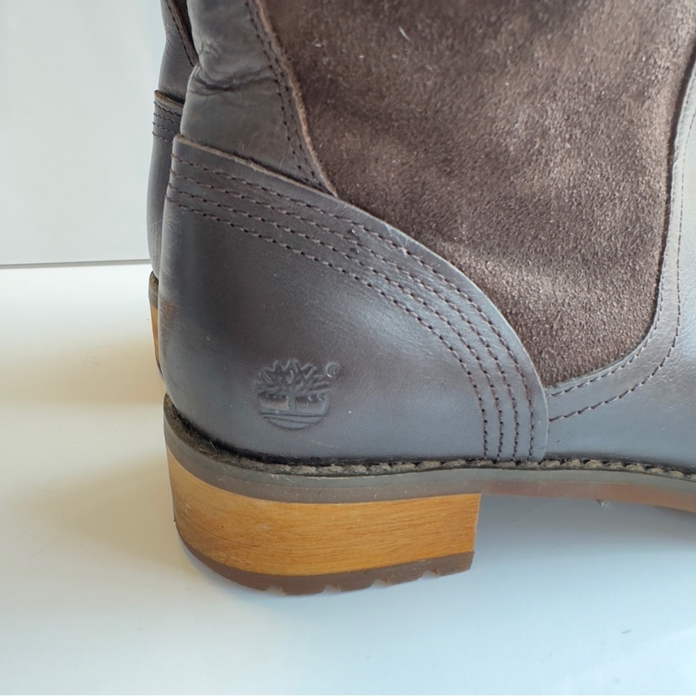 Timberland Riding Boots Brown Coffee Suede Leather Zipper Rugged Sole - Picture 3 of 9